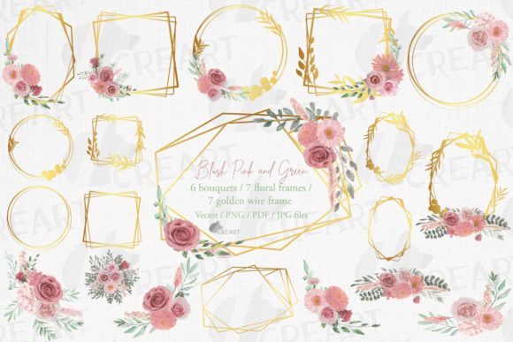 Blush and Gold Bridal Frames Wedding Art Graphics