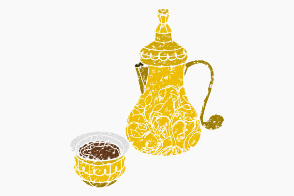 Brush Stroke Bulbous Arab Coffee and Cup