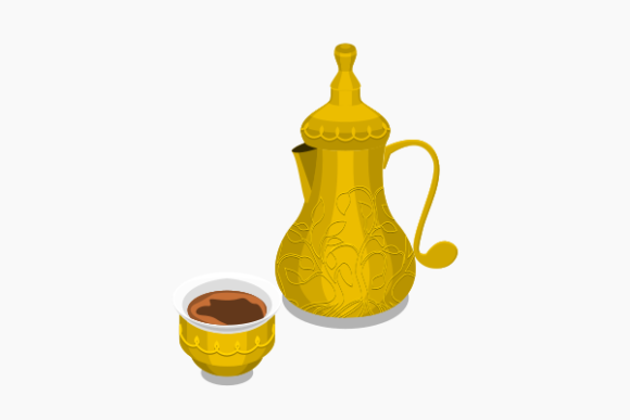 Bulbous Bottom Arab Coffee Pot and Cup: Graphics for Crafts Brands