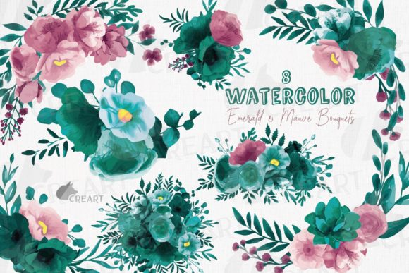 Emerald Mauve Pink Flower Bouquets Art: Graphics & Print Templates