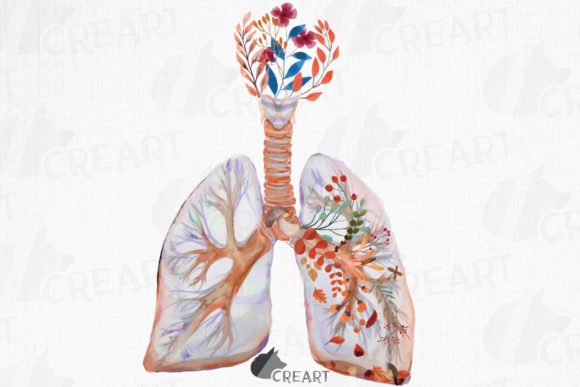 Floral Anatomical Human Lungs Decor Art: Graphics & Print Templates