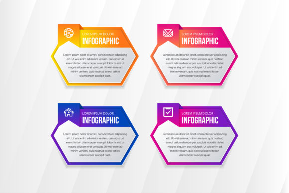 Hexagon Infographic Four Step Graphics