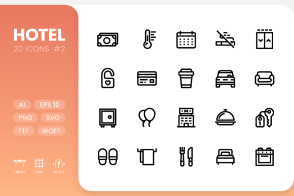 Hotel Line Icons: Clean Graphics & Versatile Icons