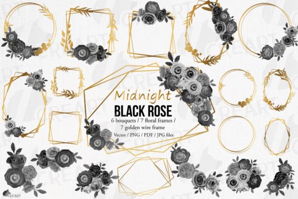 Midnight Black Rose Bouquet Floral Frame Graphics