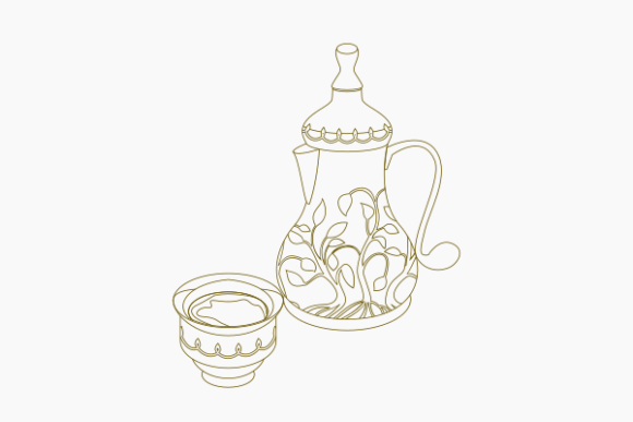 Outline Bulbous Arab Coffee Pot and Cup Graphics
