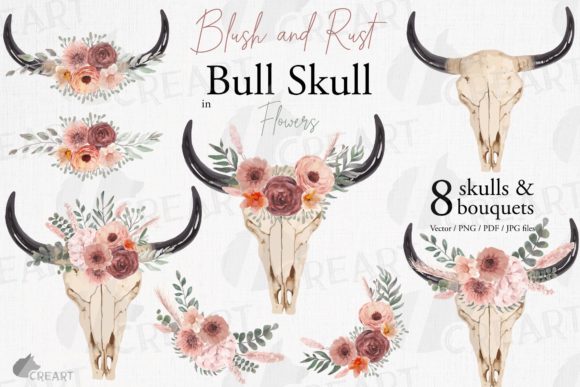 Rust & Blush Floral Bull Skull Decor: Graphics + Print Templates