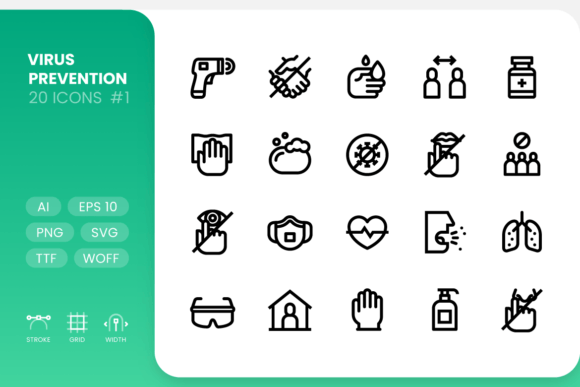 Virus Prevention Line Icons: Clean Graphics & Versatile Icons